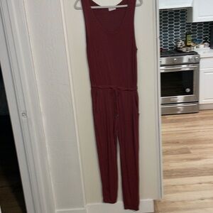 Pink Lily Burgundy Jumpsuit with Drawstring Waist | XL